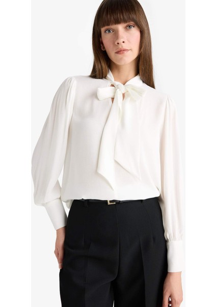 Regular Fit Fiyonk Yaka Maroken Uzun Kollu Gömlek