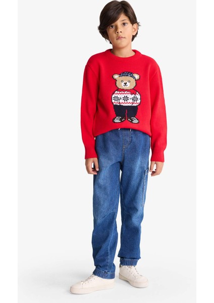 Erkek Çocuk Yılbaşı Temalı Bisiklet Yaka Triko Kazak F9237A825CW