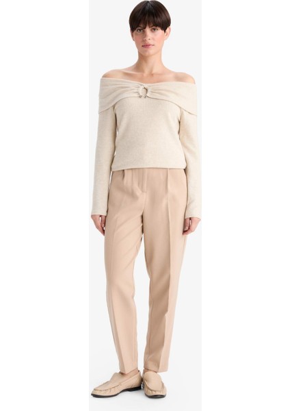 Slim Fit Dar Kesim Omzu Açık Uzun Kollu Tişört