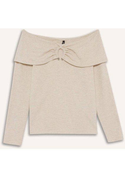 Slim Fit Dar Kesim Omzu Açık Uzun Kollu Tişört