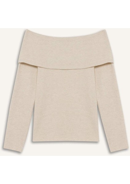 Slim Fit Dar Kesim Omzu Açık Uzun Kollu Tişört