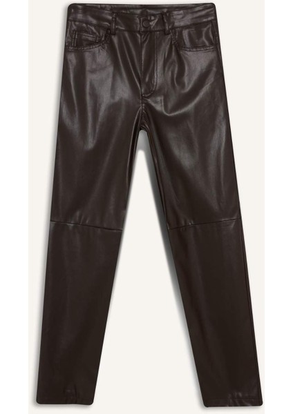 Straight Fit Cepli Kısa Paça Bilek Boy Deri Pantolon G1274AX25AU