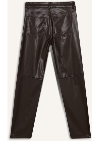 Straight Fit Cepli Kısa Paça Bilek Boy Deri Pantolon G1274AX25AU