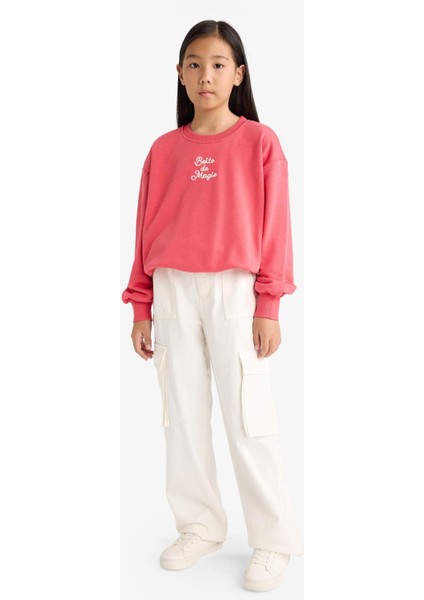 Kız Çocuk Oversize Geniş Kalıp Bisiklet Yaka Baskılı Sweatshirt G2460A825WN