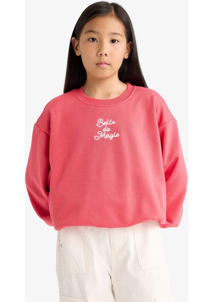 Kız Çocuk Oversize Geniş Kalıp Bisiklet Yaka Baskılı Sweatshirt G2460A825WN