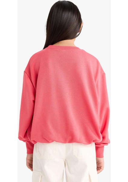 Kız Çocuk Oversize Geniş Kalıp Bisiklet Yaka Baskılı Sweatshirt G2460A825WN