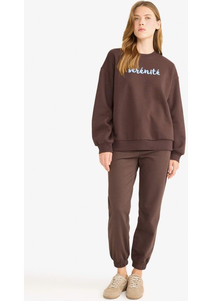 Oversize Geniş Kalıp Bisiklet Yaka Baskılı Sweatshirt G1823AX25WN