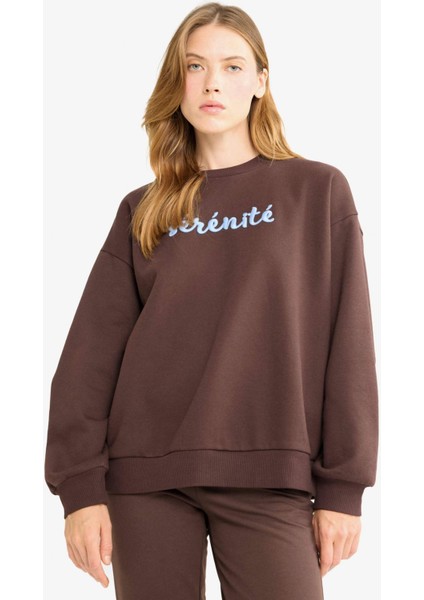 Oversize Geniş Kalıp Bisiklet Yaka Baskılı Sweatshirt G1823AX25WN