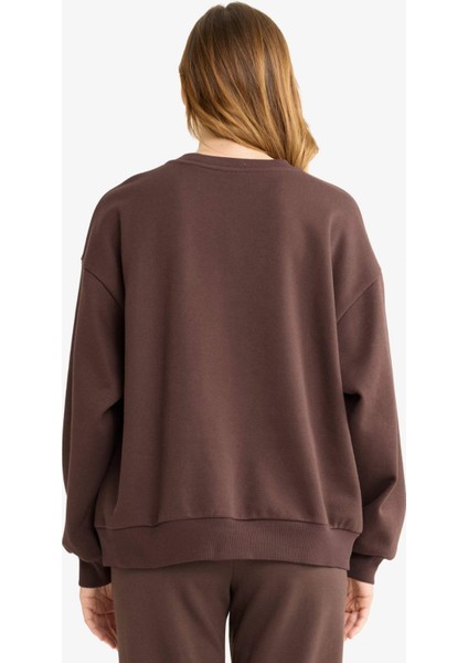 Oversize Geniş Kalıp Bisiklet Yaka Baskılı Sweatshirt G1823AX25WN