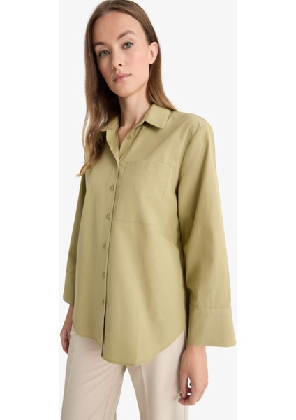 Regular Fit Gömlek Yaka Poplin Uzun Kollu Tunik