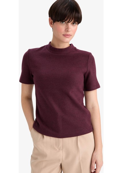 Slim Fit Dar Kesim Yarım Balıkçı Yaka Kısa Kollu Tişört D9758AX25WN