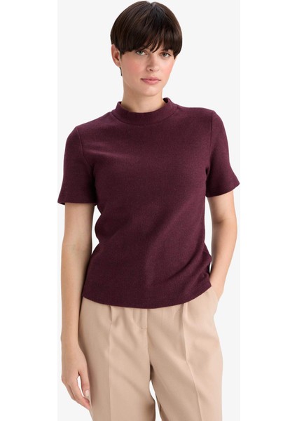 Slim Fit Dar Kesim Yarım Balıkçı Yaka Kısa Kollu Tişört D9758AX25WN