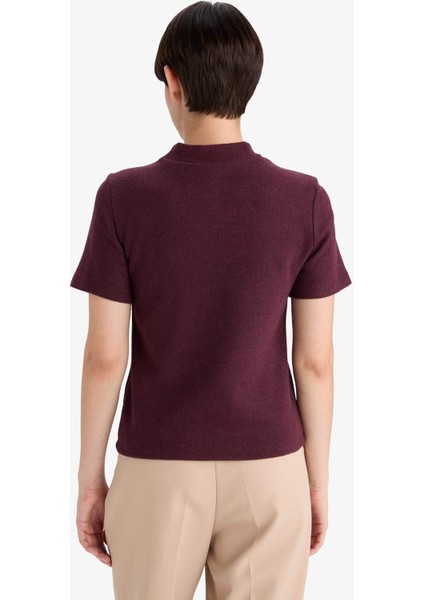 Slim Fit Dar Kesim Yarım Balıkçı Yaka Kısa Kollu Tişört D9758AX25WN