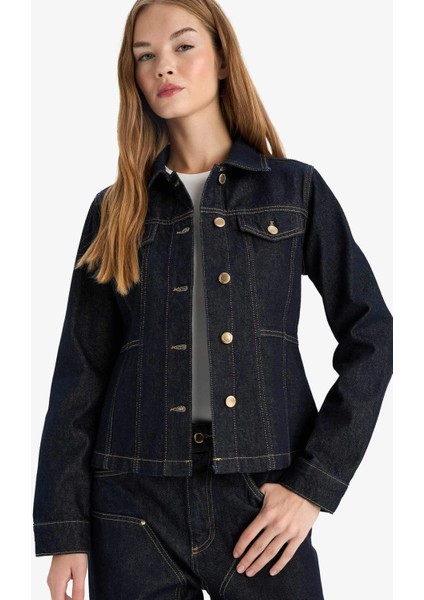 Düğmeli Cep Detaylı Denim Ceket
