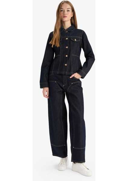 Düğmeli Cep Detaylı Denim Ceket