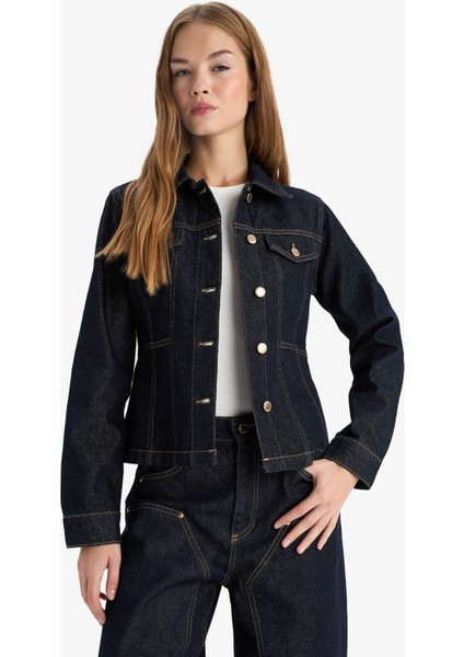 Düğmeli Cep Detaylı Denim Ceket