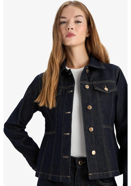 Düğmeli Cep Detaylı Denim Ceket