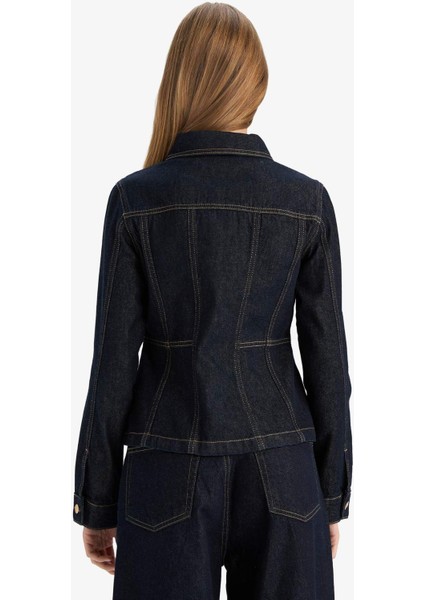 Düğmeli Cep Detaylı Denim Ceket