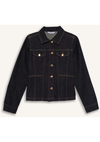 Düğmeli Cep Detaylı Denim Ceket