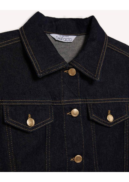 Düğmeli Cep Detaylı Denim Ceket
