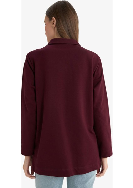 Regular Fit Polo Yaka Nakışlı Yarım Fermuarlı Sweatshirt Tunik