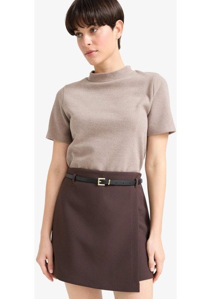 Slim Fit Dar Kesim Yarım Balıkçı Yaka Kısa Kollu Tişört D9758AX25WN