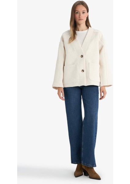 Regular Fit V Yaka Düğmeli Dokuma Ceket G2521AX25AU