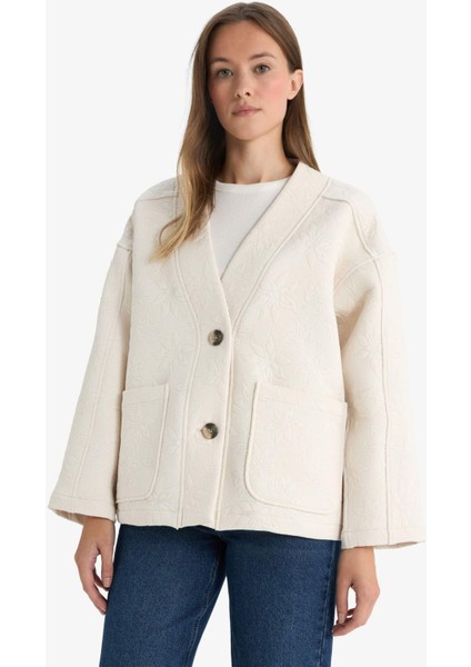 Regular Fit V Yaka Düğmeli Dokuma Ceket G2521AX25AU