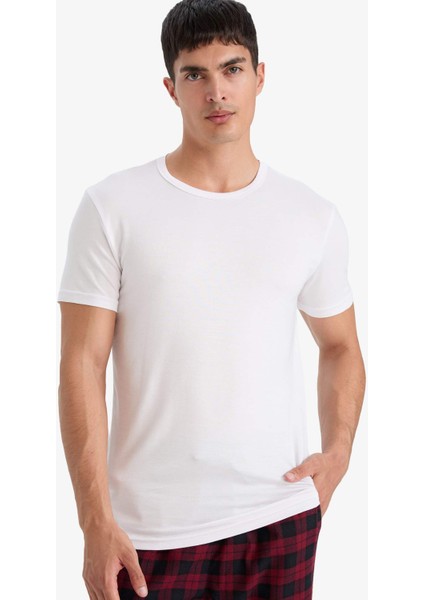 Premium Slim Fit Dar Kesim Bisiklet Yaka Kısa Kollu Modal Üst Z8085AZ25AU