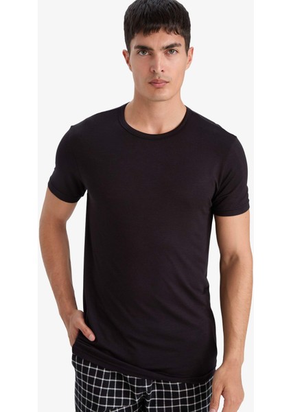 Premium Slim Fit Dar Kesim Bisiklet Yaka Kısa Kollu Modal Üst Z8085AZ25AU