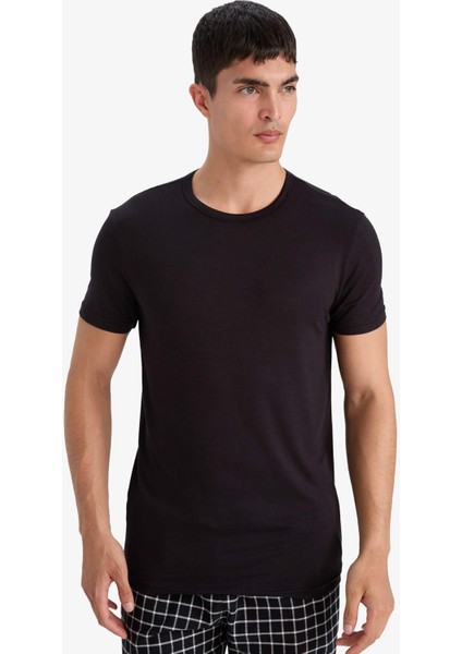 Premium Slim Fit Dar Kesim Bisiklet Yaka Kısa Kollu Modal Üst Z8085AZ25AU