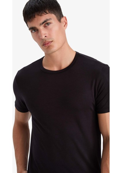 Premium Slim Fit Dar Kesim Bisiklet Yaka Kısa Kollu Modal Üst Z8085AZ25AU