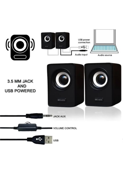 Dizüstü /bilgisayar Hoparlörü USB Kablolu 1+1 Multimedia Subwoofer, Yüksek Bas ve Net Ses Kalitesi fiyatları