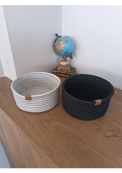 Hasır Sepet Hasır Organizer 2li Gri Siyah