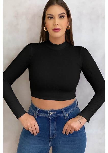 Kadın 2 Li Adet Fitilli Balıkçı Yaka Örme Kaşkorse Uzun Kol Crop Bluz fiyatları