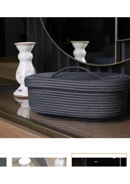 Jüt Hasır Sepet Oval Kapaklı Organizer 30X20