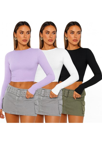 Düz Kumaş Likralı Bisiklet Yaka Bluz