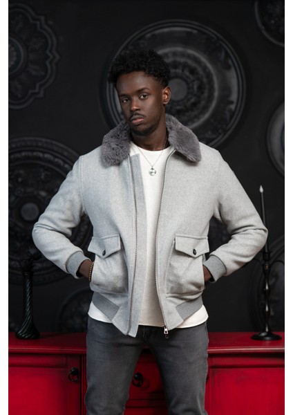 Slimfit Kürklü Sabit Yaka Beli Lastikli Astarlı Kaşe Mont