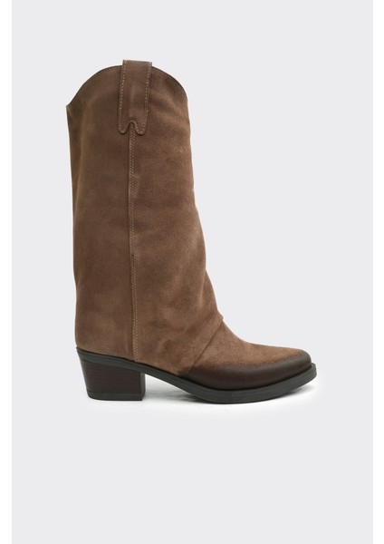 Hakiki Deri Fermuarsız Kadın Çizme