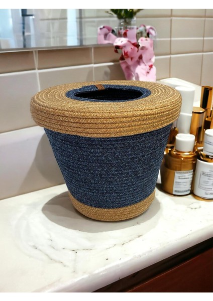 Jüt Hasır Kapaklı Modern Çöp Kovası