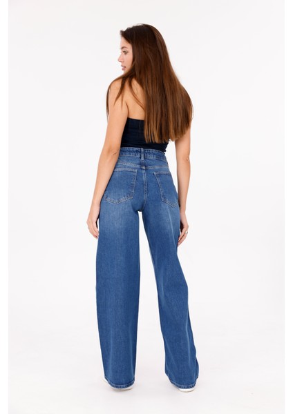 Mavi Tintli Kadın Yüksek Bel Baggy Jean Şık Aranan Pantolon modelleri