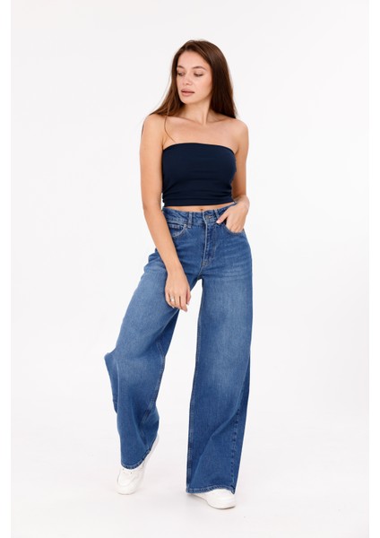 Mavi Tintli Kadın Yüksek Bel Baggy Jean Şık Aranan Pantolon fırsatları