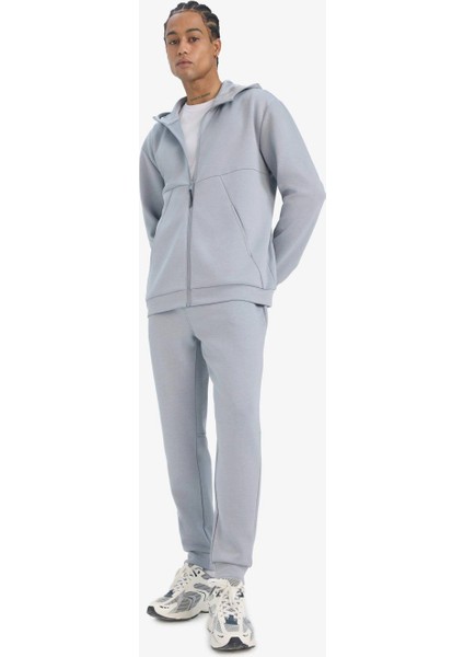 Z9112AZGR445 Gri Defactofit Slim Fit Dar Kesim Standart Paça Skuba Dalgıç Kumaş Jogger Eşofman Altı modelleri