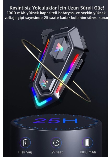 V20 Rgb Işıklı Bluetooth Kask Kulaklığı Uyumlu Işıklı Motorsiklet Interkom – 25 Saat Pil Ömrü indirimleri