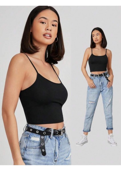 2li Adet Düz Kumaş Likralı Kadın Ince Asklılı Basıc Atlet Crop Bluz modelleri