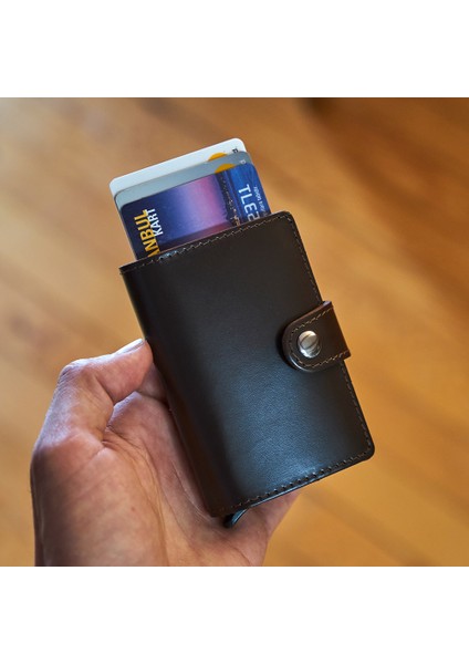 Otomatik Mekanizmalı Patlı Deri Kartlık Cüzdan