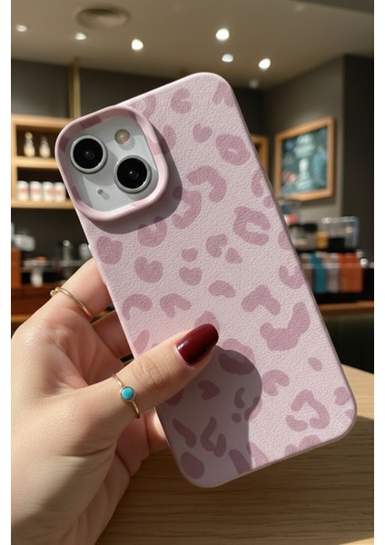 iPhone 13 - 14 - 15 Kılıf Pembe Leopar Desenli Esnek Ince Yumuşak Silikon