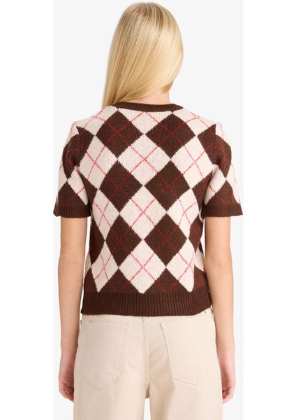 Slim Fit Dar Kesim Bisiklet Yaka Baklava Desenli Triko Kazak G2469AX25WN