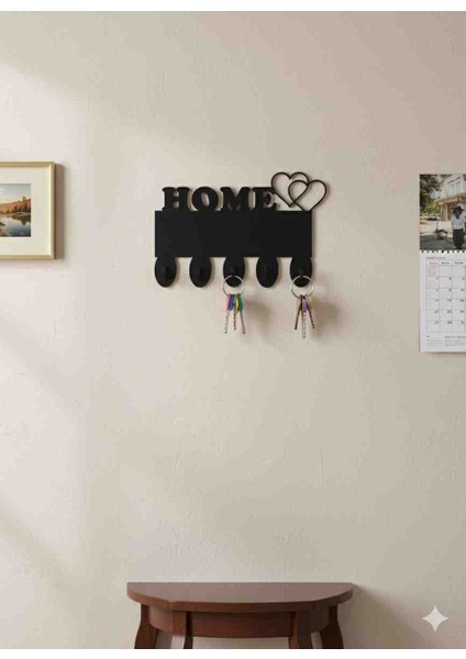 Home Yazılı Metal Anahtarlık Askısı | Duvar Tipi Anahtar Organizer:23×14 cm