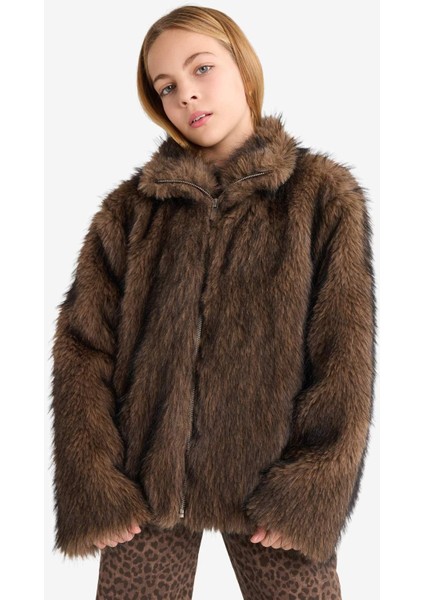 Kız Çocuk Dik Yaka Fermuarlı Suni Kürk Mont G2763A825WN